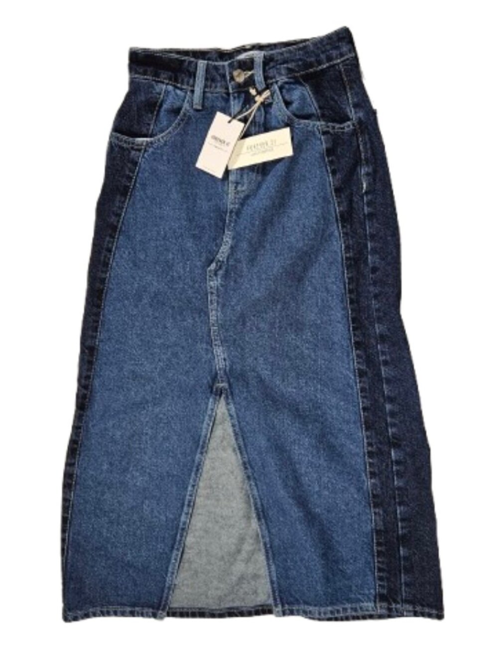 Forever 21 Two Toned Denim Skirt Women's Size XS Modesty Jean Skirt Midi